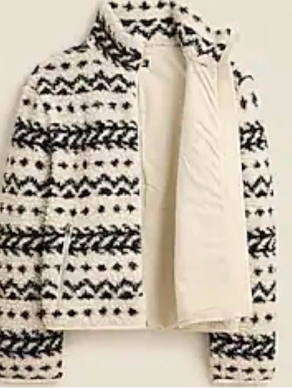 J. Crew Cream and Black Patterned sherpa fleece Jacket NWT size XS